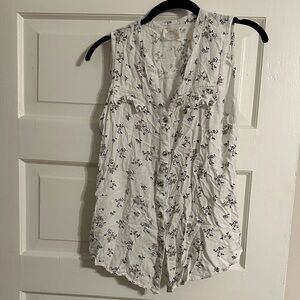 White Floral Button-Down Blouse